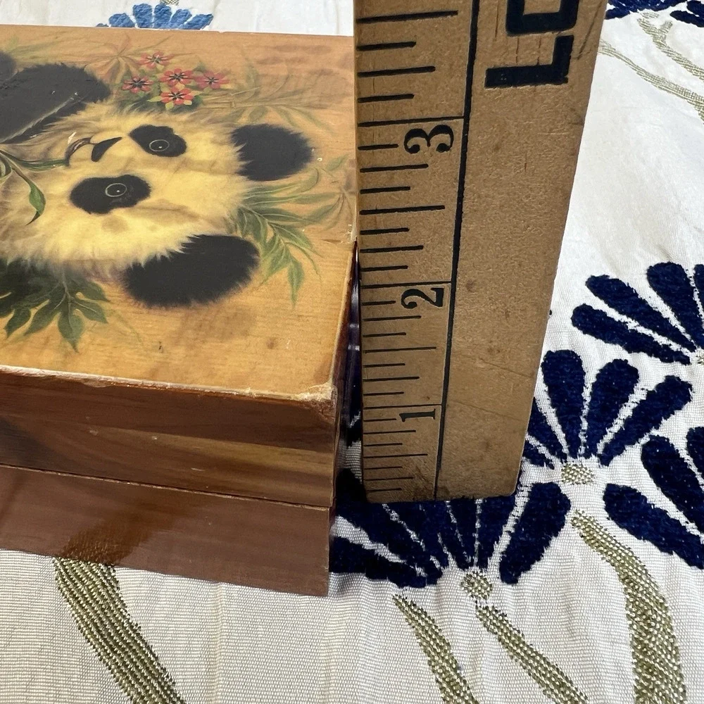 Panda Bear Trinket Box K Chin Artist Wooden Hinged Box Asian Home Decor Vintage